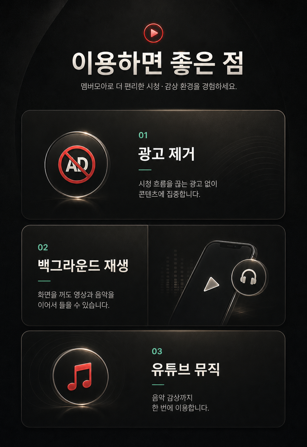멤버모아 유튜브 프리미엄 이용 혜택 상세 이미지